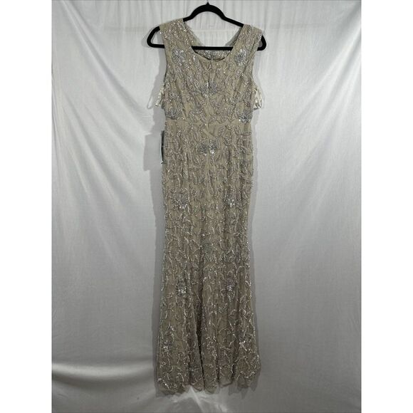 NWT $598 Mac Duggal [ 4 ] 93537 Cowl Neckline Floral Embellished Gown Grey #J304 - Picture 12 of 14